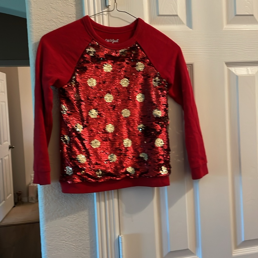 Cat & Jack Girls Sequin Blouse Color Red S (6-6X)